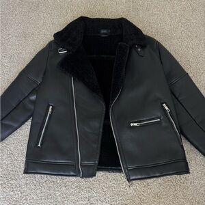 Black Faux Leather Jacket with Silver Accents
